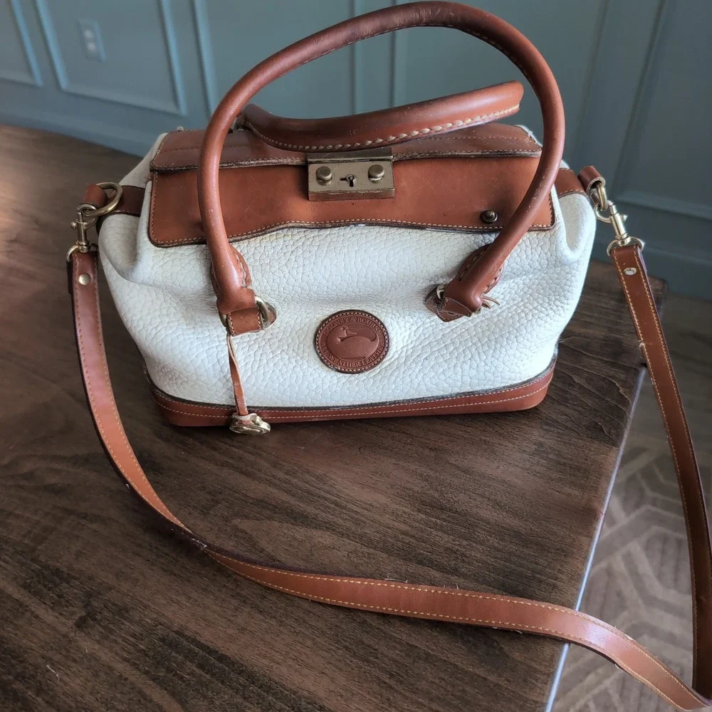Dooney & Bourke Doctor Bag Purse Bone Cream All Weather Leather Satchel Vintage